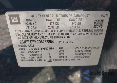 2013 Chevrolet Equinox Ls из США, поврежденный, VIN 2GNFLCEK9D6268854